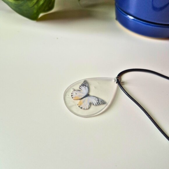 White Frosted Butterfly Necklace (Style 2) - Picture 3 of 5